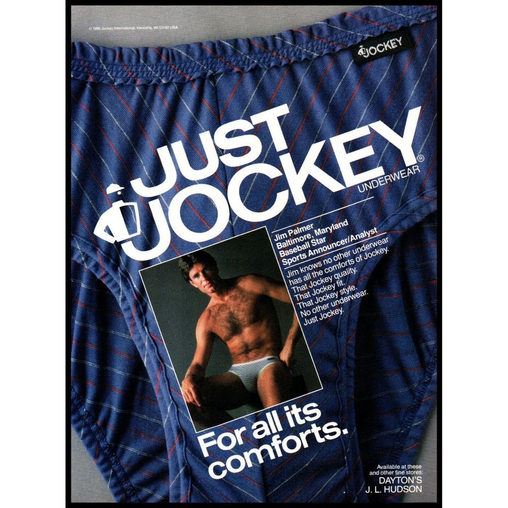 1986 Jockey Mens Underwear Vintage Print Ad Striped Briefs Shirtless Man Photo